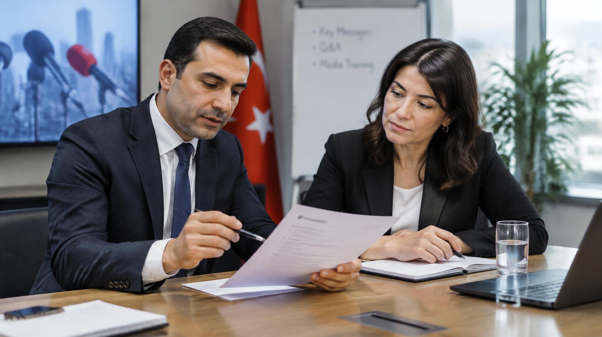 Business people in a meeting reviewing documents