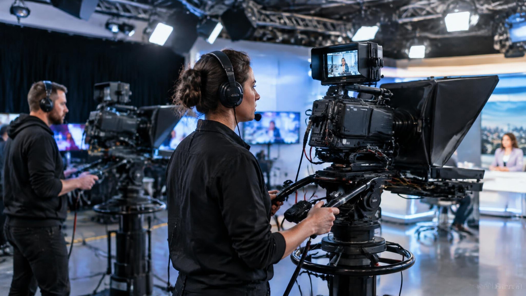 Camera crew filming during a broadcast